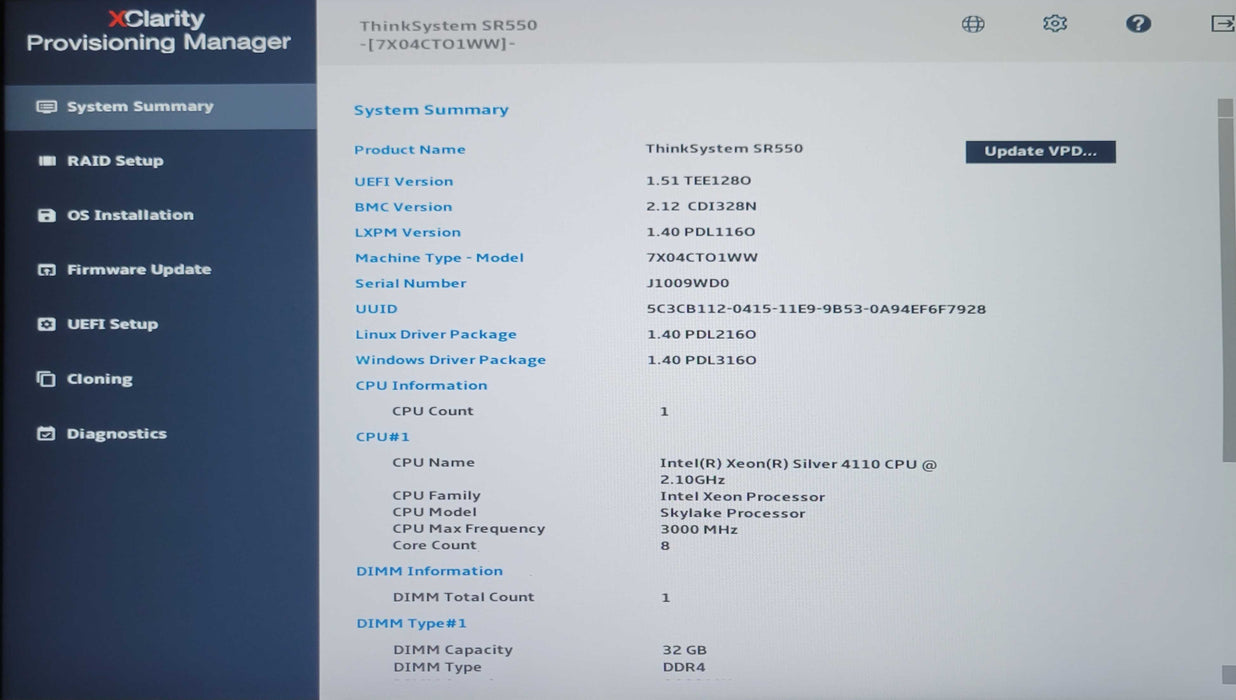 Lenovo TS SR550 1x Xeon Silver 4110 2.10GHz 32GB, 930-8i, 6x 6TB SAS HDDs _