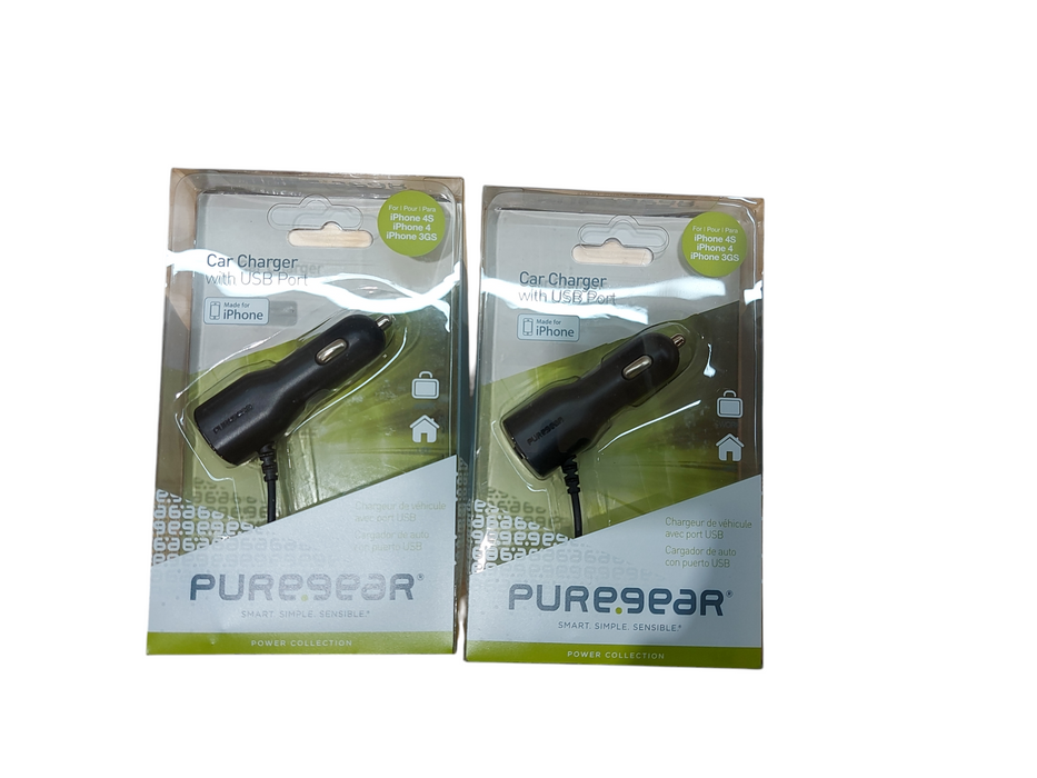 Lot 3x PureGear Car Charger USB iPhone 4/4s/3GS