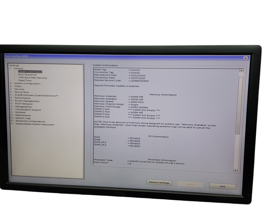 Dell OptiPlex 5080 SFF i5 - 10500 @ 3.10GHz 16GB DDR4 Ram No HDD