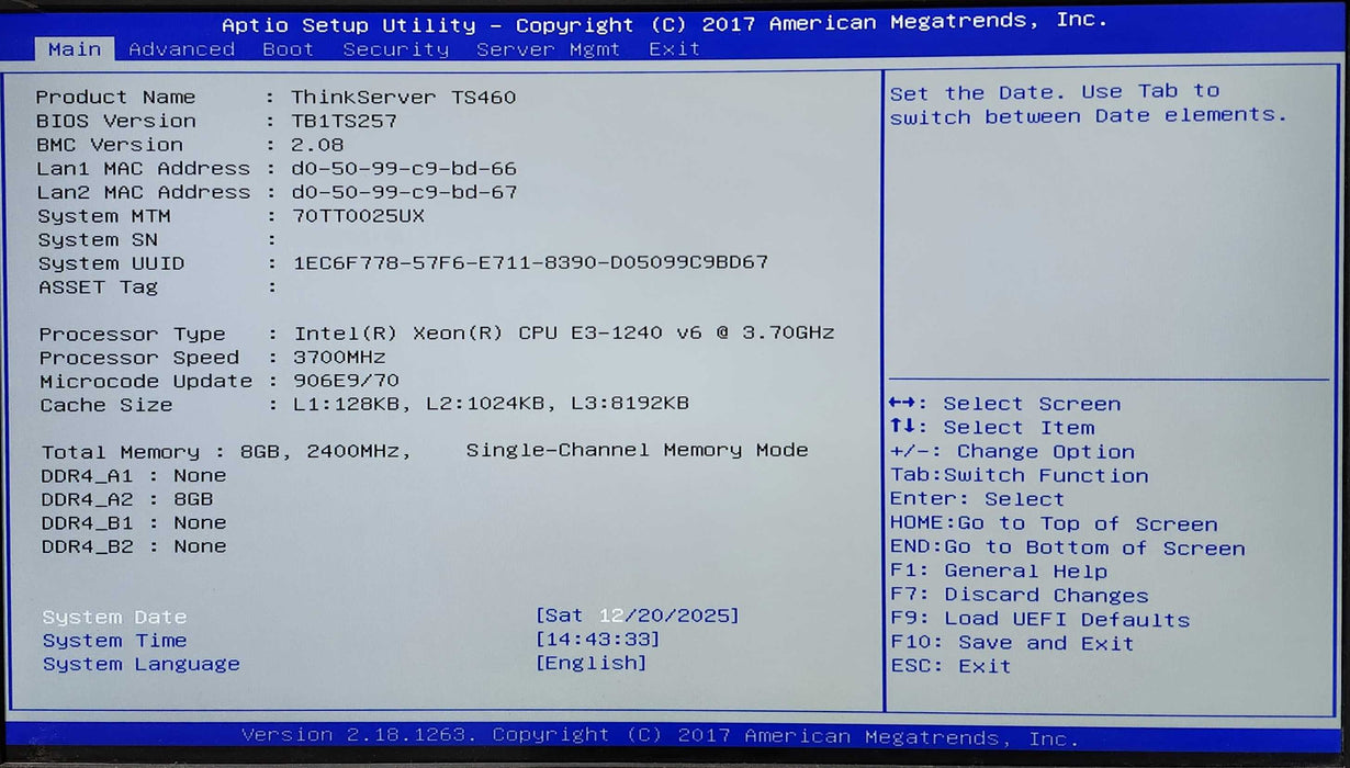 Lenovo ThinkServer TS460, Xeon E3-1220 v6, 8GB DDR4, SAS9340-8i, No HDD