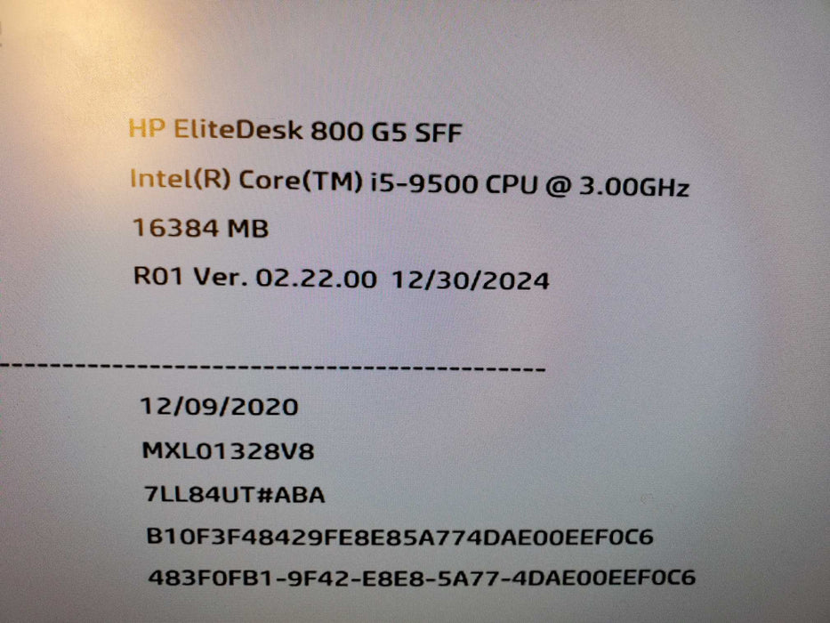 HP EliteDesk 800 G5 Desktop Intel i5-9600 16GB RAM 256GB NVM 2TB HDD NO OS