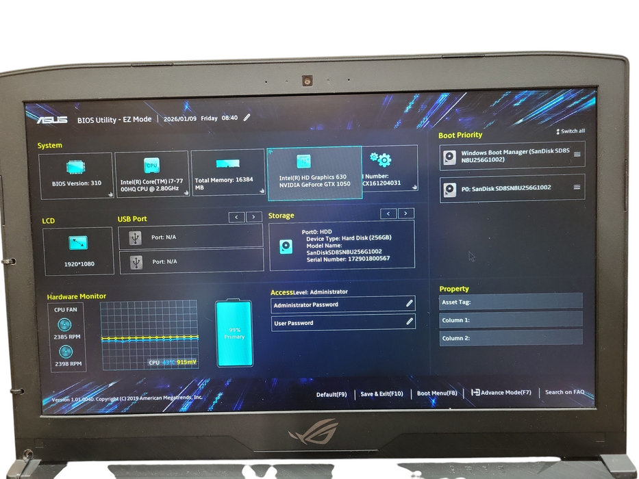 ASUS ROG Strix GL503V, i7-7700HQ 2.80GHz, 16GB DDR4, GTX 1050, 256GB NVMe ! Lap200