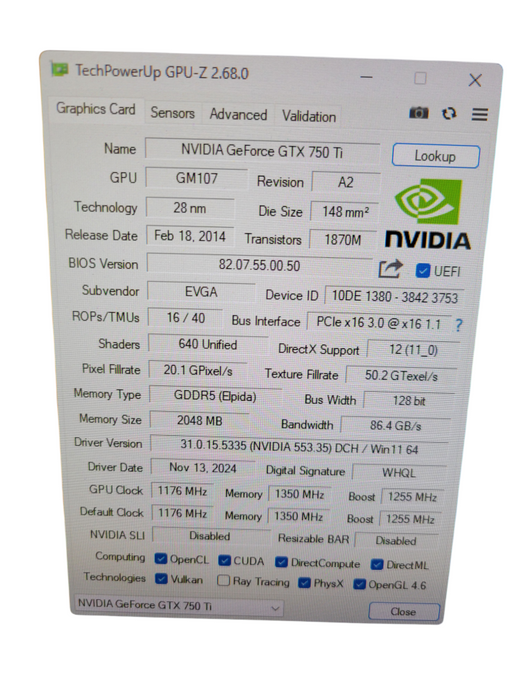 EVGA NVIDIA GEFORCE GTX 750 Ti 2GB SC GDDR5 PCIE %