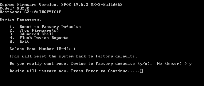 Sophos XG 230 Rev2 Firewall Security Appliance, Factory Reset