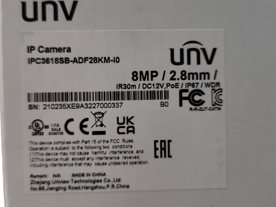 *New Open Box" UNV IP camera IPC3618SB-ADF28KMC-l0 Security Camera