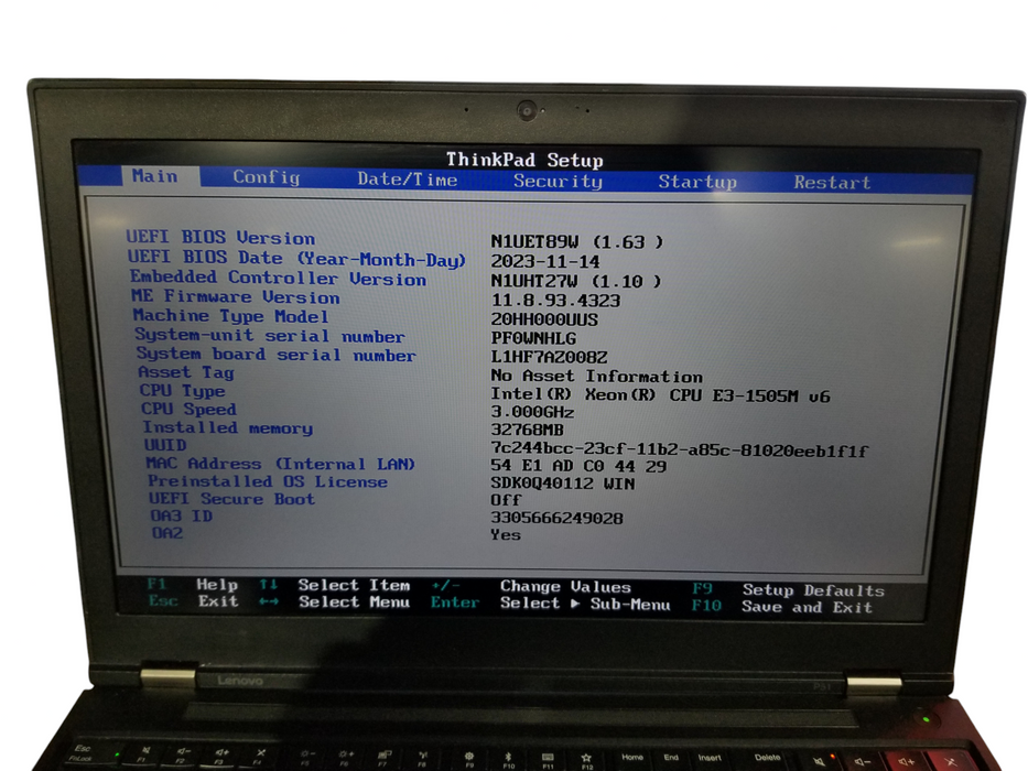 Lenovo ThinkPad P51 Xeon E-1505M v6 32GB DDR4 Quadro M2200 256GB NVMe Q Lap200