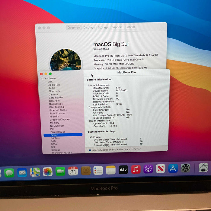 Apple MacBook Pro 13" 2017 i5-7360U 16GB RAM 512GB SSD No Power Adapter