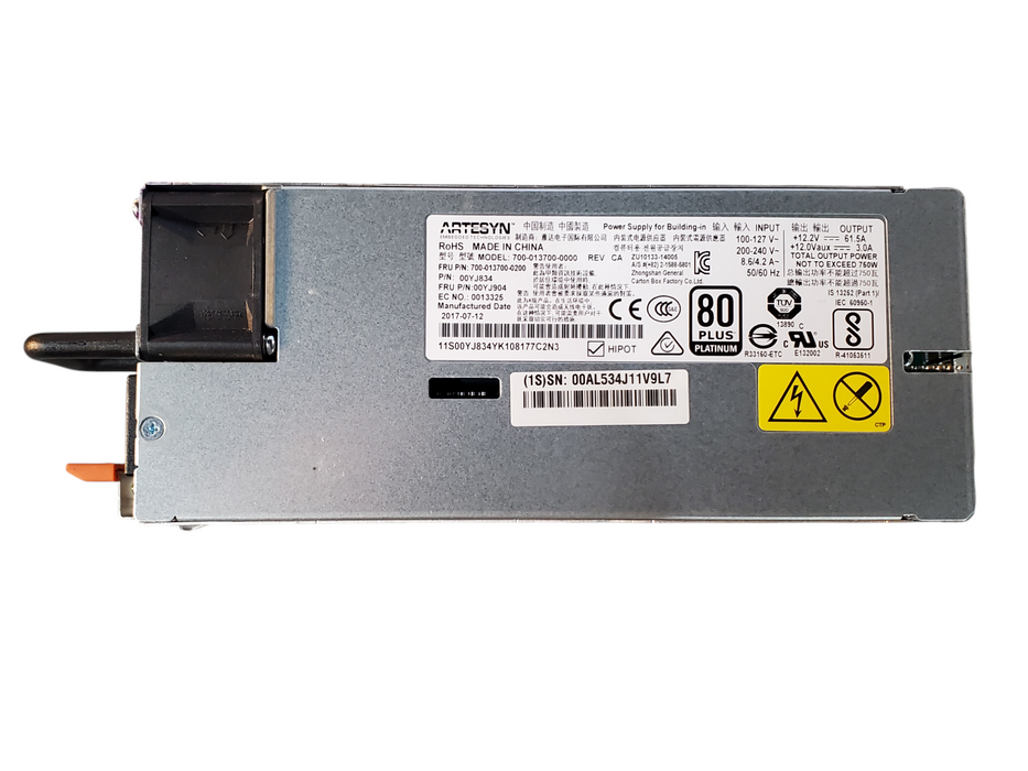 ARTRSYN PSU 750W FRU P/N: 700-13700-0000 / 00YJ834 /00YJ904 SYSTEM X 3500 Q