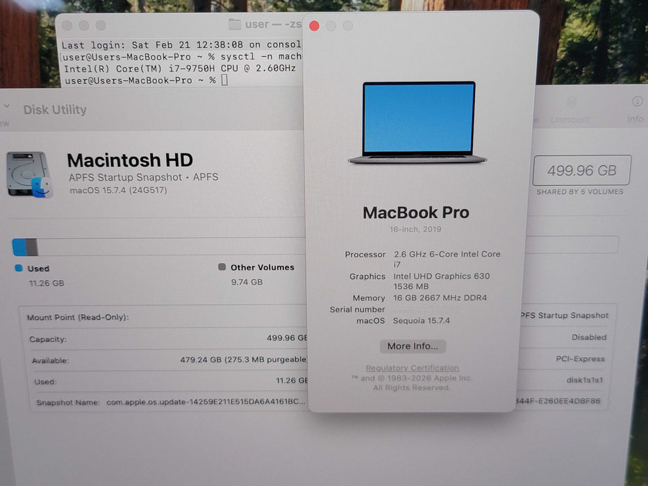 Apple Macbook Pro 2019 16" 6-Core i7-9750H @ 2.6GHz 16GB DDR4 500GB SSD GPU (