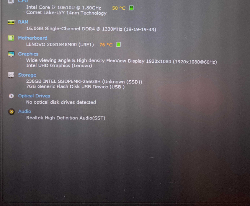 Lenovo ThinkPad T14 Gen 1 Core i7-10610@1.80Gz vPRO 16GB RAM 256GB SSD READ  Lap200