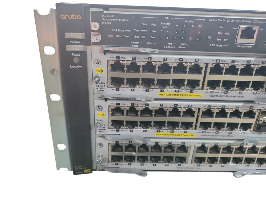 HP 5406 Rzl2 J9850A modular switch with 5x J9990A, 1x J9987A, and 2x PSU !