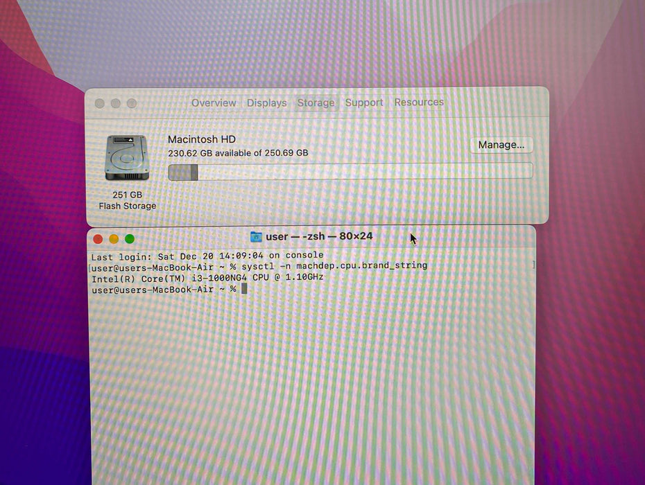 Apple MacBook Air 13" 2020 i3-100NG4@1.10GHz 16GB RAM 256GB SSD READ
