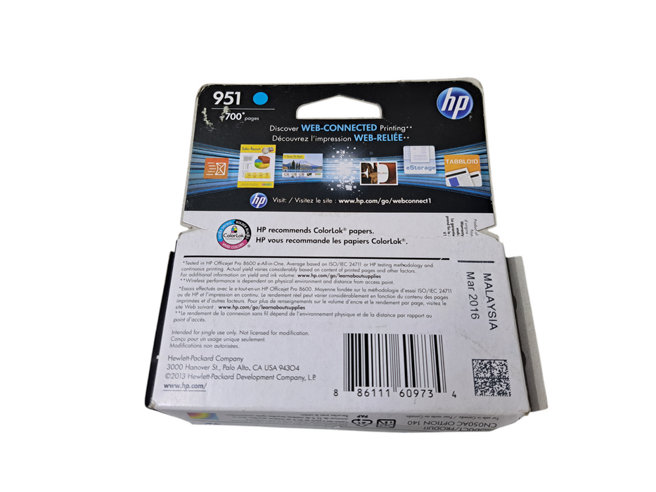 Genuine HP OfficeJet 951 Cyan Ink Cartridge CN050AN *READ*