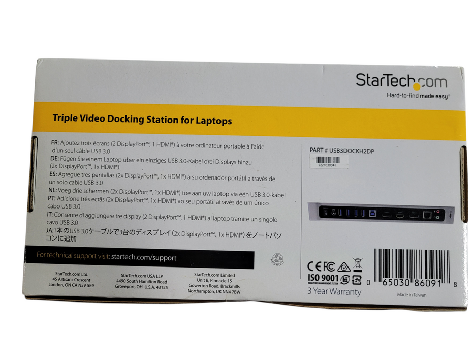 StarTech Triple-Monitor USB 3.0 Docking Station - Black/Silver (USB3DOCKH2D Q