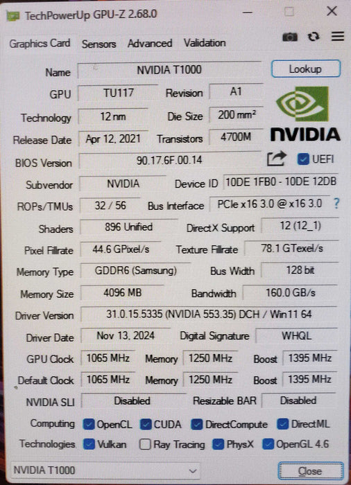 NVIDIA Quadro T1000 4GB GDDR6 Graphics Card | 4x Mini DP Full Height !