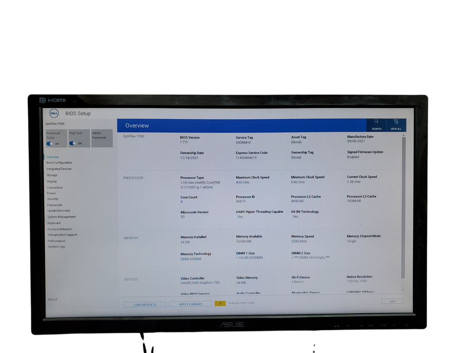 Dell OptiPlex 7090 Micro, i7-11700T@1.4GHz, 16GB DDR4, 256GB NVMe