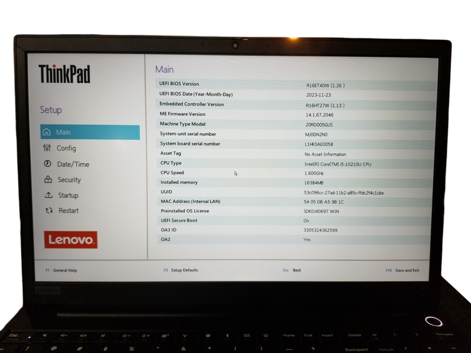 LENOVO ThinkPad E15 | Core i5-10210U | 16GB DDR4, 256GB NVMe + Adapter  Lap200