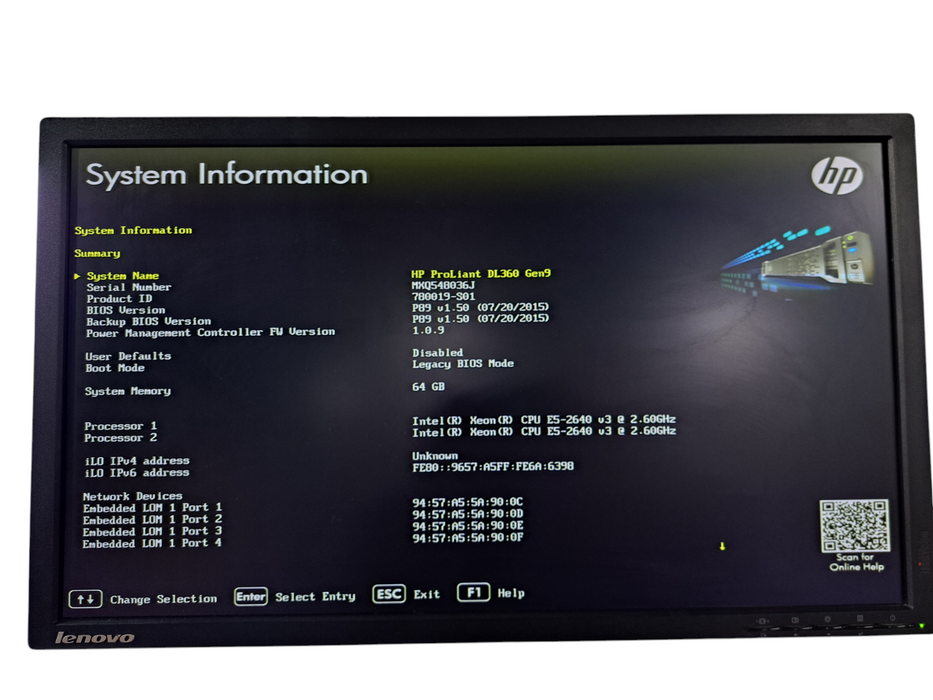 HP DL360 Gen9 1U Server 2x Xeon E5-2640 v3 @2.60GHz, 64GB DDR4, P440ar