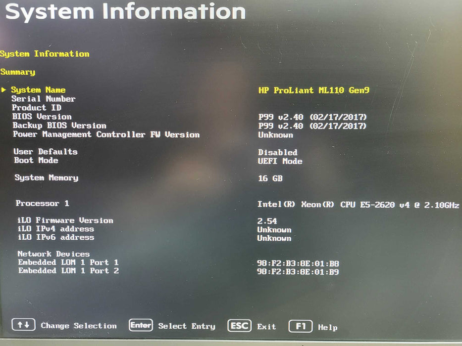 HP ML110 Gen9 1x Xeon E5-2620 v4 16GB DDR4 B140i - No HDD !