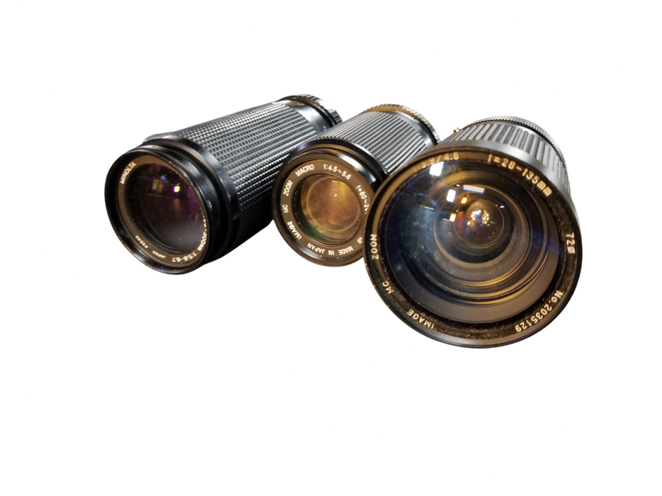 Lot 3x Minolta MD/MC Zoom Lens F=28/80-135mm/200mm/300mm - Untested / Parts