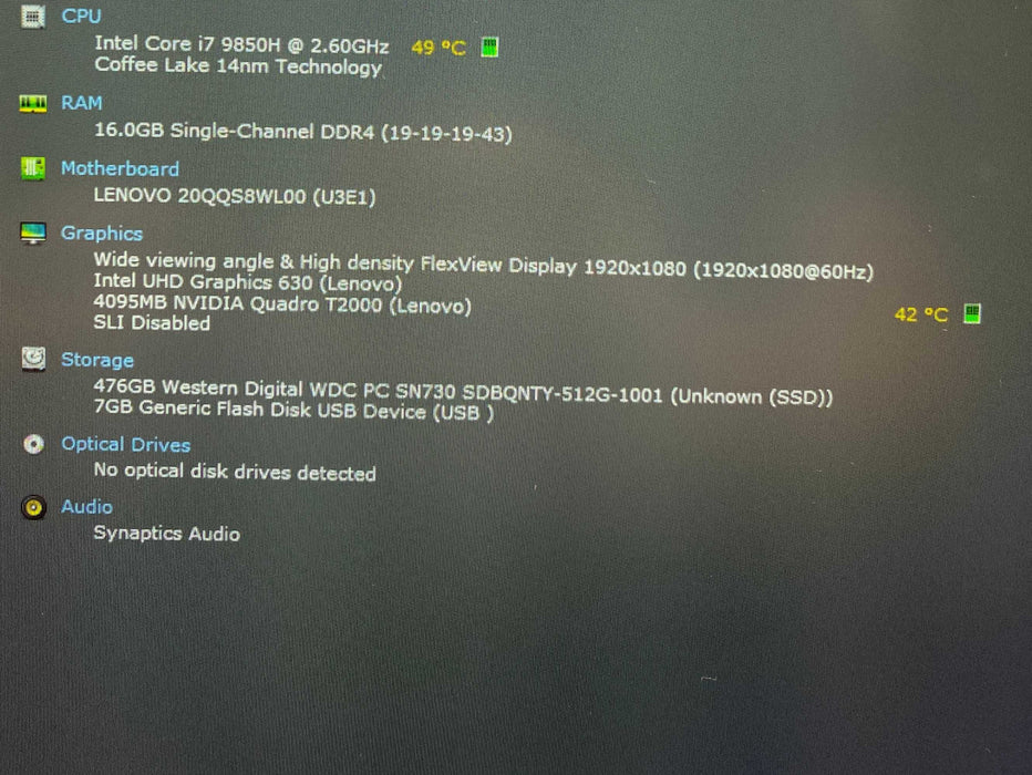Lenovo ThinkPad P53 15" i7-9850H QUADRO T2000 4GB GPU 16GB RAM 512GB SSD READ!  Lap200