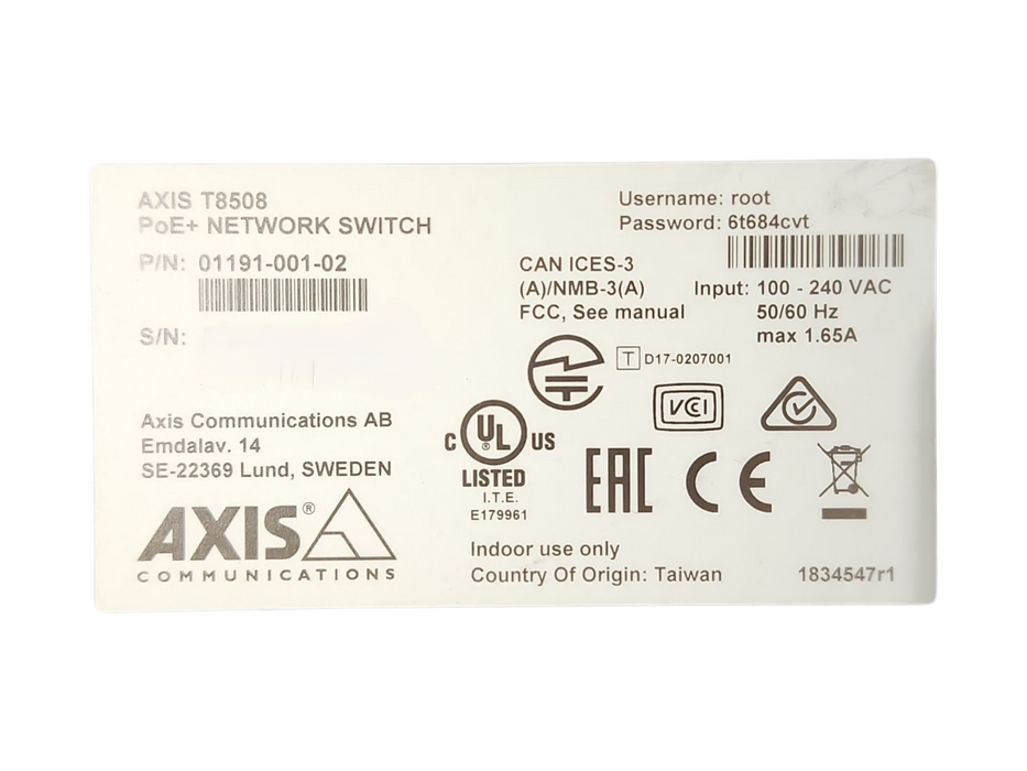 Axis T8508 PoE+ 8-Port Network Switch