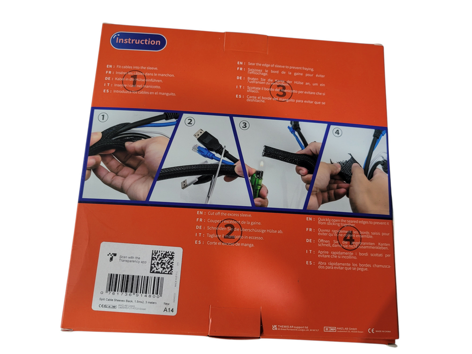 Annex 3M Expandable Cable Sleeve Split Wire Loom Black Cord Organizer Q
