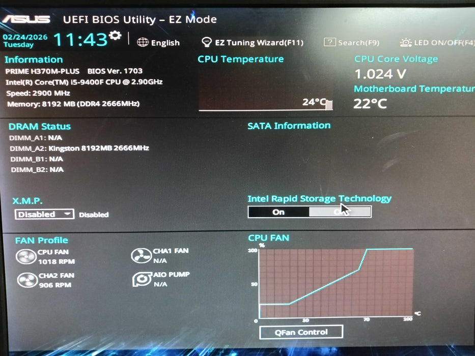 Asus Prime H370M-Plus Motherboard & Intel i5-9400F 8GB DDR4 I/O Shield