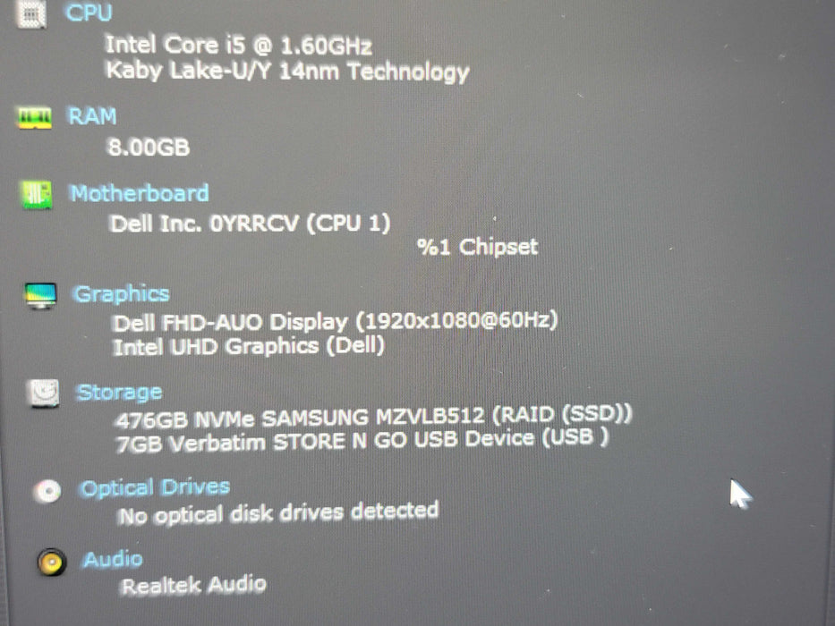 Dell XPS 13 7390 i5-10210U 8GB RAM 512GB SSD READ β