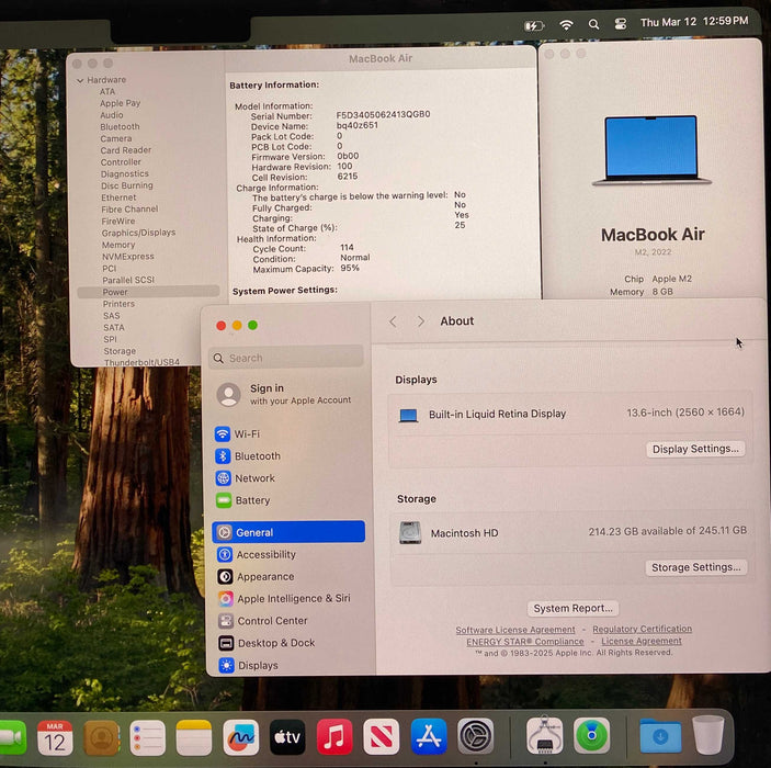 Apple MacBook Air 13 M2 2022 Space  Gray 8GB RAM 256GB SSD No Power Adapter