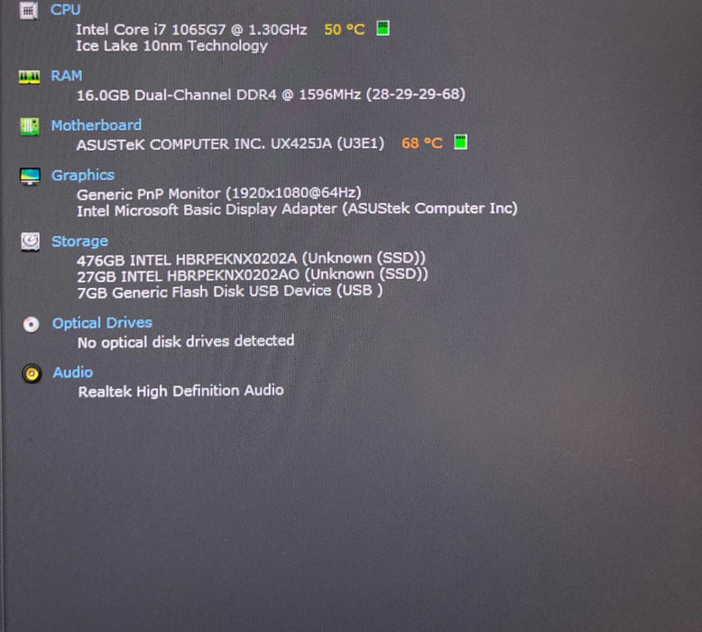 Asus ZenBook UX425J Core i7-1065G7@1.30GHz 16GB RAM 512GB SSD  Lap200