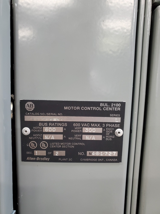 Allen Bradley Motor Control Center BUL. 2100 *READ*