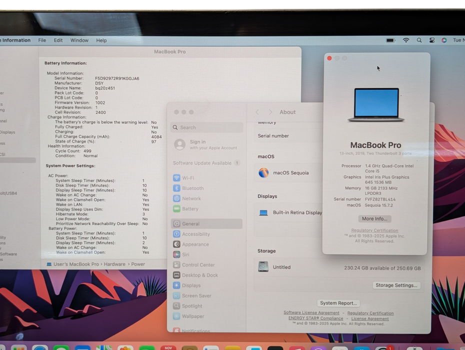 MacBook PRO 13-inch 2019 Intel Core i5-8257U 16GB RAM 250GB Storage READ  -