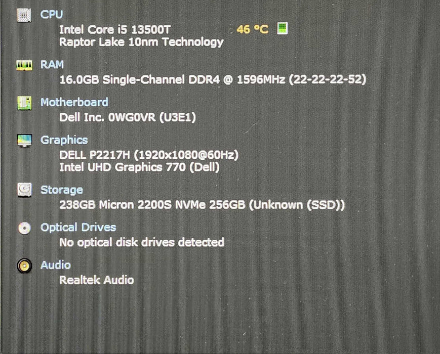 Dell OptiPlex Micro 7010, Intel i5-13500T, 16GB DDR4, 256GB NVMe, 90W AC