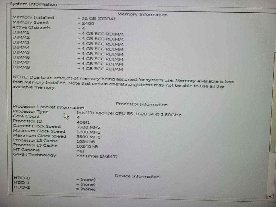 Del Precision Tower 5810 Xeon E5-1620 v4 @ 3.50GHz 32GB DDR4 | NO GPU !