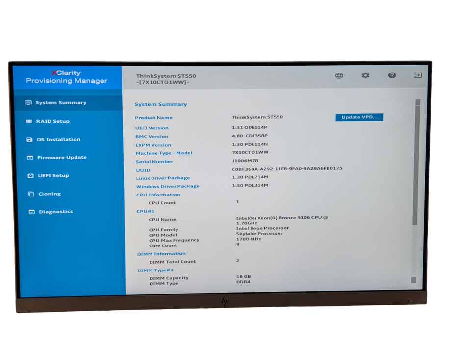 Lenovo ThinkSystem ST550 Intel Xeon Bronze 3106 32GB RAM  -