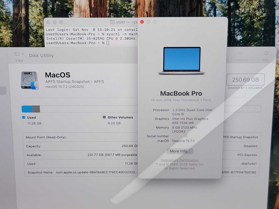 Apple Macbook Pro 2018 13" 4-Core i5-8259U @ 2.3GHz 8GB DDR3 250GB SSD READ