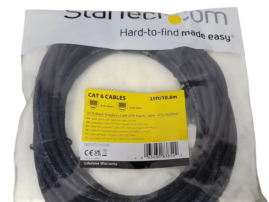 Lot of 3x Startech N6PATCH35BK 10.6m Black Snagless Cat6 UTP Patch cable _