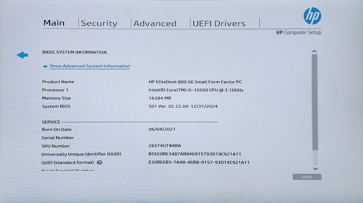 HP EliteDesk 800 G6 SFF, i5-10500 3.10GHz, 16GB DDR4, 256GB NVMe