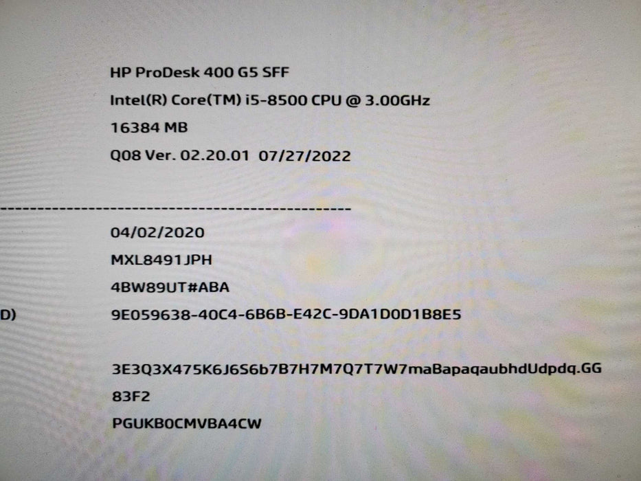 HP PRODESK 400 G5 SFF, Intel I5 8500, 16GB RAM, 256GB NVME 1TB HDD