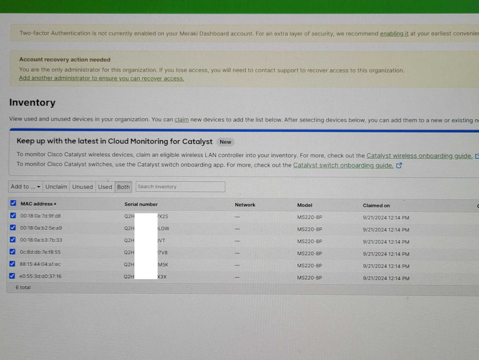 Cisco Meraki MS220-8P Cloud Managed Switch 8-Port Gigabit PoE 8x 1GbE Unclaim Q_