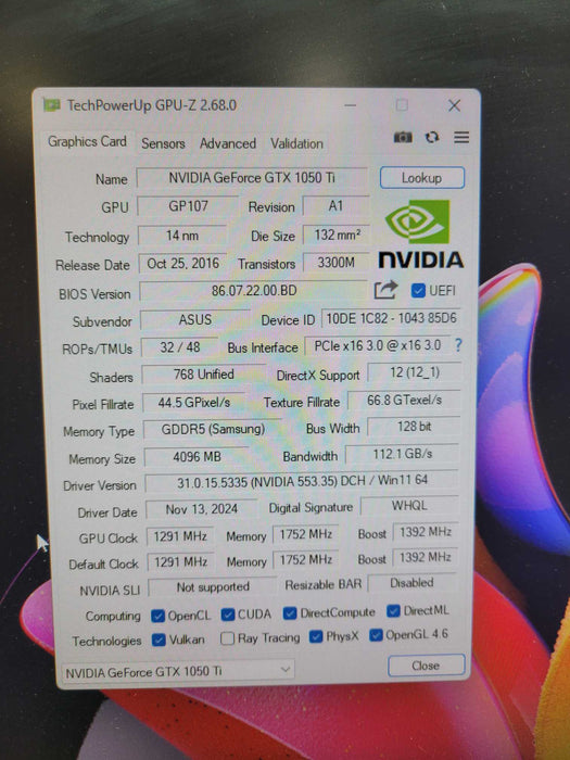 ASUS NVIDIA GeForce GTX 1050 Ti 4GB GDDR5 Graphics Card !