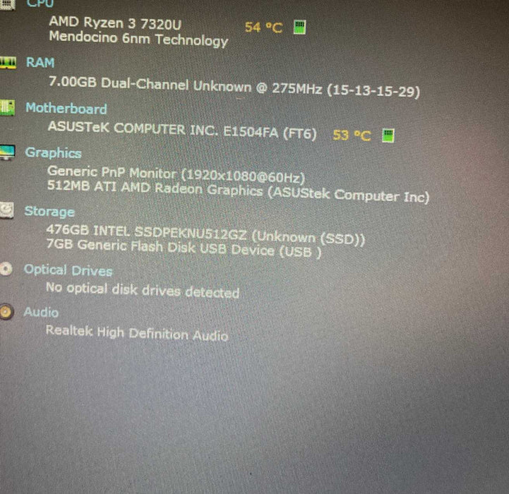 Asus VivoBook Go E1504FA AMD Ryzen 3 7320U@2.40GHz 8GB RAM 512GB SSD  Lap200