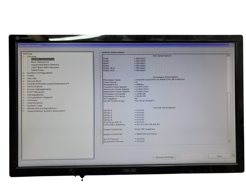 Dell OptiPlex 5070 Tower, i5-9500, 8GB DDR4, No HDD, No OS