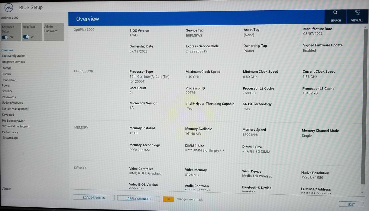 Dell OptiPlex 3000 Micro12th Gen Core i5-12500T CPU 16GB RAM - No HDD