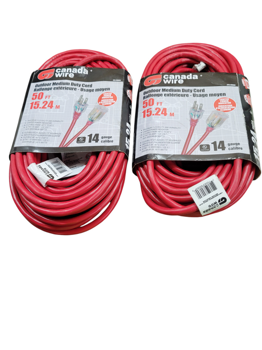 LOT of 2x Outdoor Medium Duty Extension Cord 50ft -Single Outlet -14 Gauge