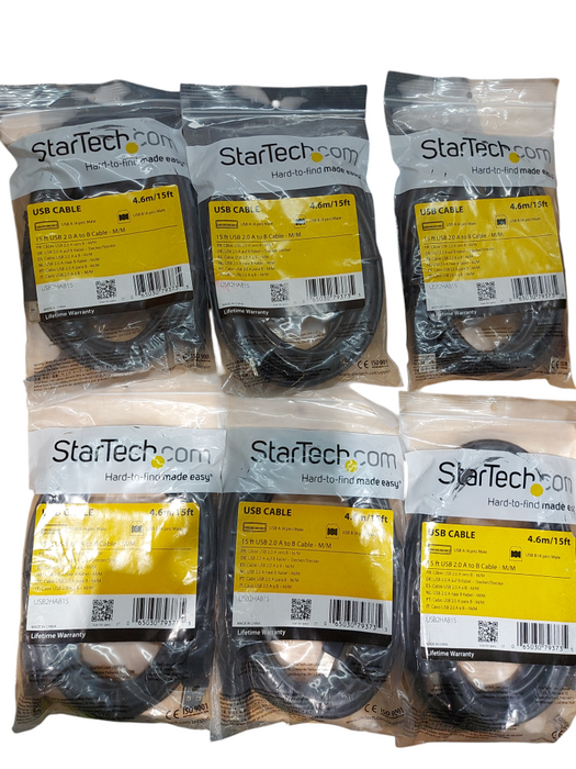 Lot 6x Startech USB 2.0 A TO B CABLE 15FT