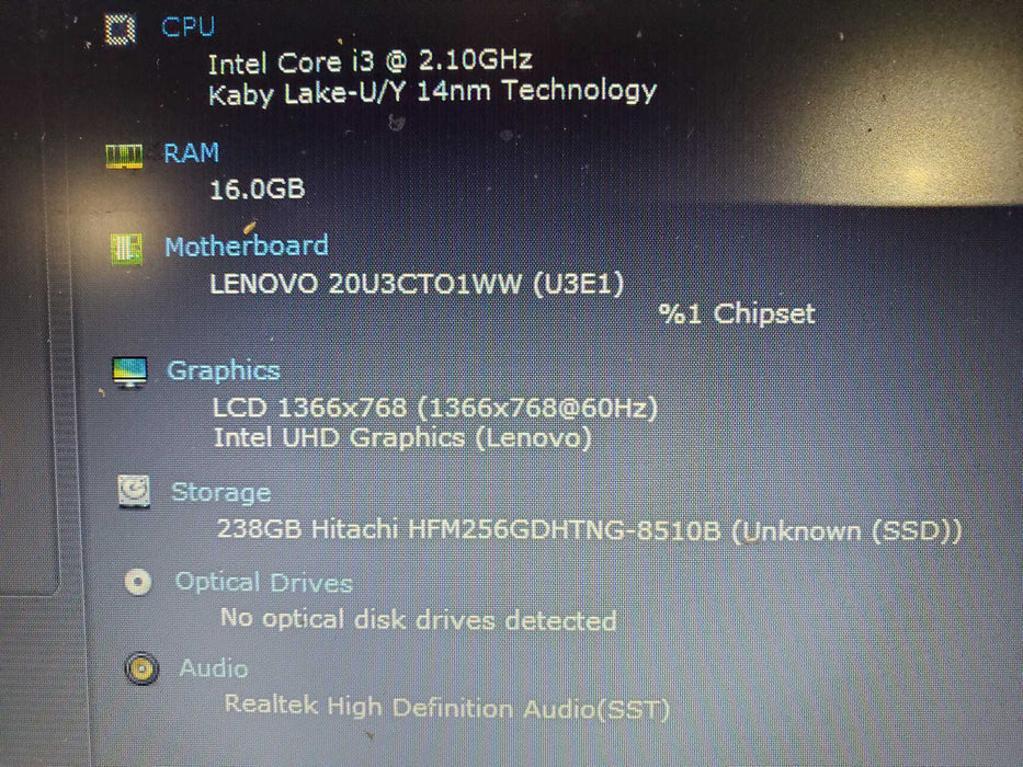 Lenovo ThinkPad L15 Intel i3 10110U 2.1GHz 16GB Ram 256GB NVME  Lap200