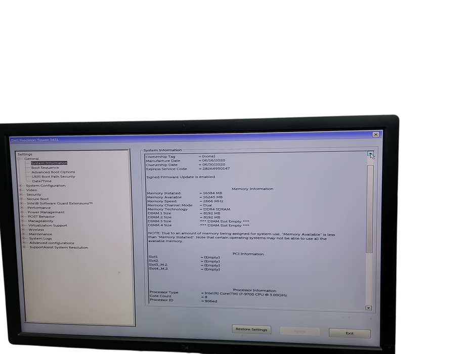 Dell Precision Tower 3431 i7 - 9700 @ 3.00GHz 16GB DDR4 Ram No HDD