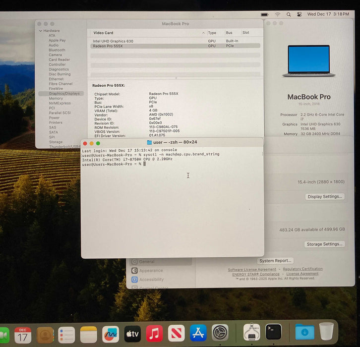 Apple MacBook Pro 15" 2018 i7-8750H 32GB RAM 512SSD Radeon Pro 555X READ